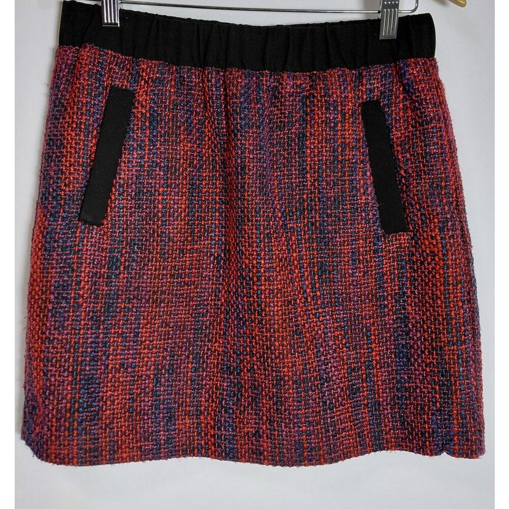 LOFT PETITES Tweed Skirt Red Black Women Size SP